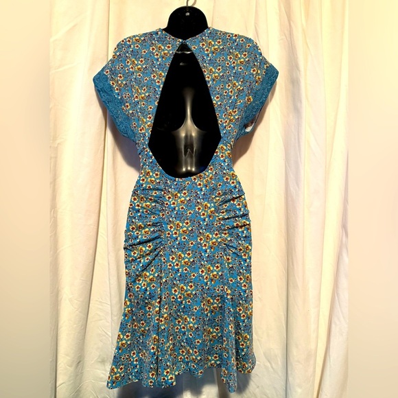Free People "Sweet Talker" Mini Dress Women's Sz S Floral, Lace & Peekaboo Back - Picture 2 of 7